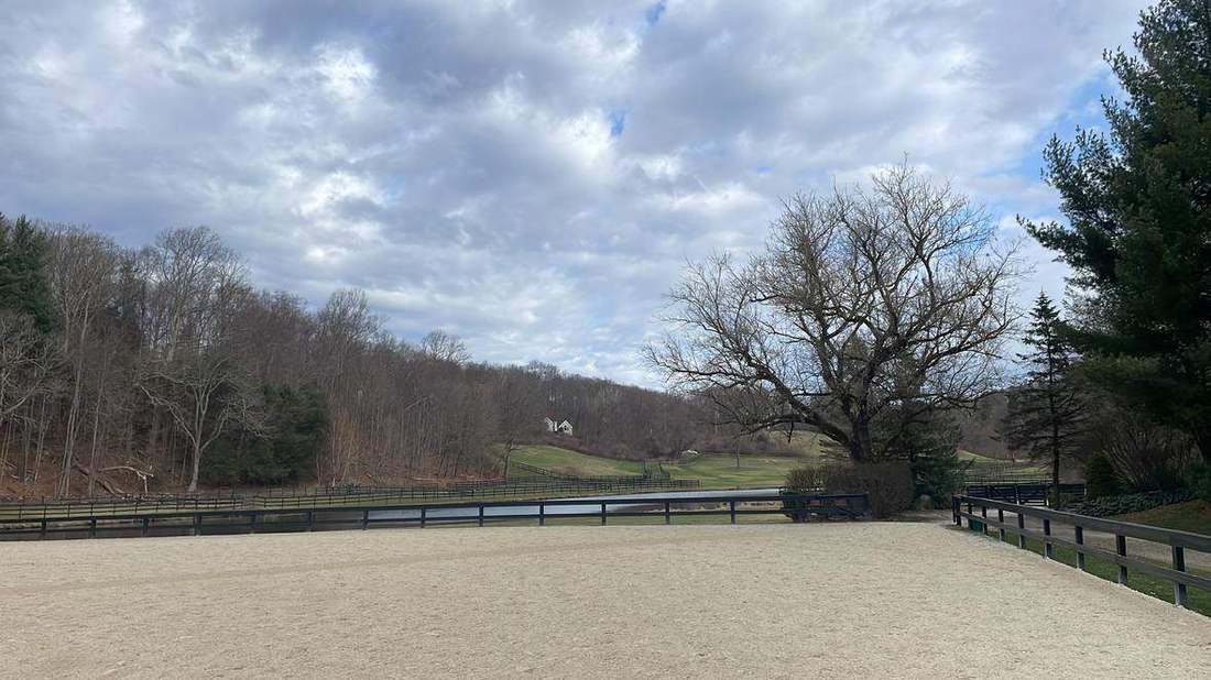 The outdoor arena beside the pond