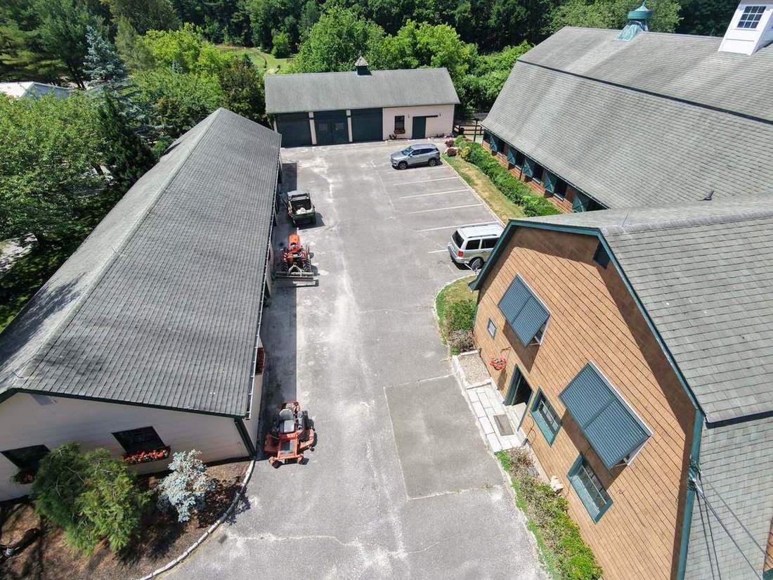 Barn courtyard and parking from above